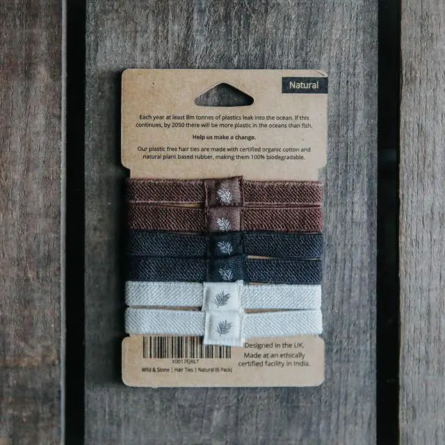 Alt view image 2 of 7 - | Pack of 6 Hair Bands | 100% Biodegradable and Plastic-Free Elastic Hair Ties | 100% Organic Cotton and Natural Plant-Based Rubber | No Crease Ponytail Holder (Natural)
