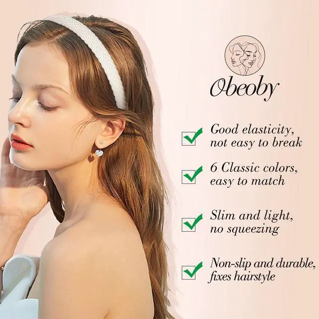 Alt view image 4 of 7 - 6 Pack Trendy Headbands for Thicker Hair, Non Slip 0.6 inch Thin Knitted Hairbands Assorted Colors for Girls Summer Dress Outfit(Brown Series)