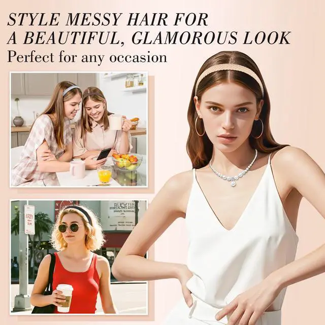 Alt view image 6 of 7 - 6 Pack Trendy Headbands for Thicker Hair, Non Slip 0.6 inch Thin Knitted Hairbands Assorted Colors for Girls Summer Dress Outfit(Brown Series)