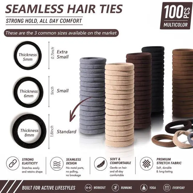 Alt view image 3 of 7 - 100PCS Brown Seamless Elastic Hair Ties No Damage for Women Girls