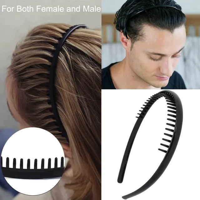 Alt view image 3 of 6 - 8 PCS Non Slip Fashion Effortless Plastic Headbands with Teeth Comb Skinny Hair Accessories Bands for Women Men Teen Girls, Short Teeth Matte Black