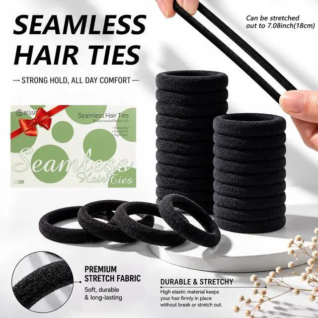 Alt view image 4 of 7 - 100PCS Black Seamless Elastic Hair Ties No Damage for Women Girls