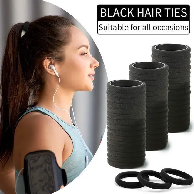Alt view image 5 of 7 - 100PCS Black Seamless Elastic Hair Ties No Damage for Women Girls