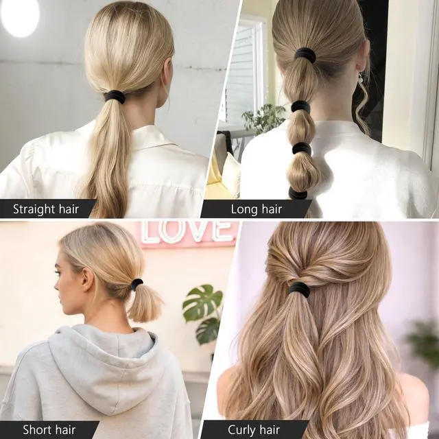 Alt view image 6 of 7 - 100PCS Black Seamless Elastic Hair Ties No Damage for Women Girls