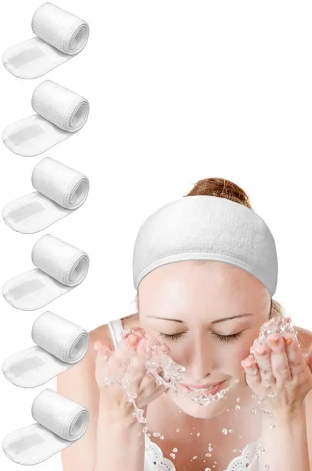 Main image of Spa Headband, 6 Pack White - Non-slip Stretchable Washable Makeup Headband for Face Wash Facial Treatment, Fits All, Workout, Yoga, Gym, Salon, Home Use
