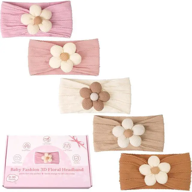 Alt view image 2 of 7 - 5Pcs Baby Flower Headbands Baby Girl Soft Nylon Headband for Newborn