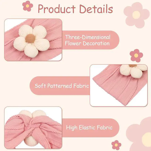 Alt view image 3 of 7 - 5Pcs Baby Flower Headbands Baby Girl Soft Nylon Headband for Newborn