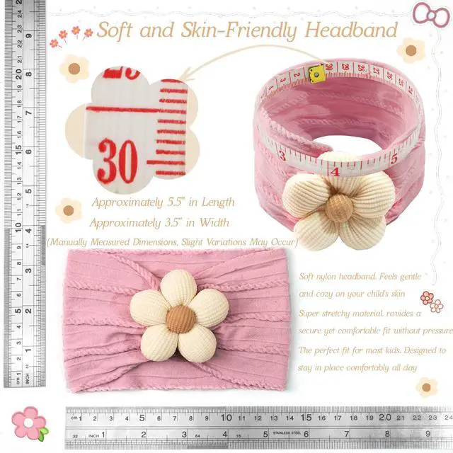 Alt view image 4 of 7 - 5Pcs Baby Flower Headbands Baby Girl Soft Nylon Headband for Newborn