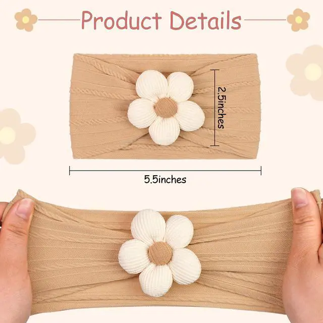 Alt view image 7 of 7 - 5Pcs Baby Flower Headbands Baby Girl Soft Nylon Headband for Newborn