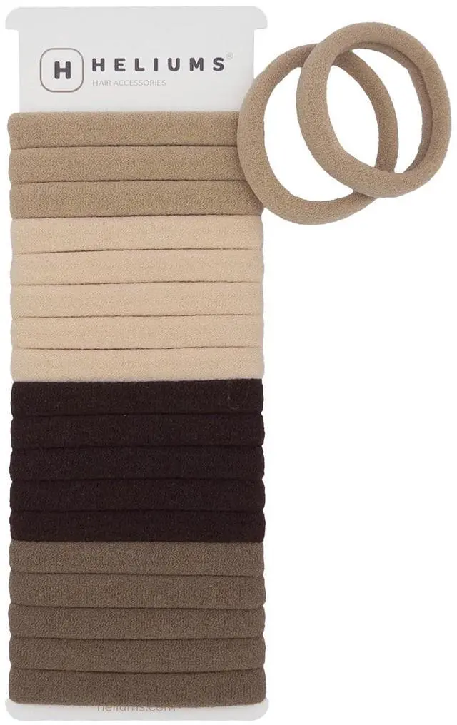 Main image of Heliums Soft Hair Ties - No Damage Seamless Nylon Fabric Bands, Stretchy Ponytail Holders for Thin & Thick Hair - Standard 1.5 Inch, Neutrals, 20 Pack