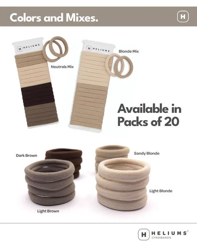 Alt view image 3 of 7 - Heliums Soft Hair Ties - No Damage Seamless Nylon Fabric Bands, Stretchy Ponytail Holders for Thin & Thick Hair - Standard 1.5 Inch, Neutrals, 20 Pack