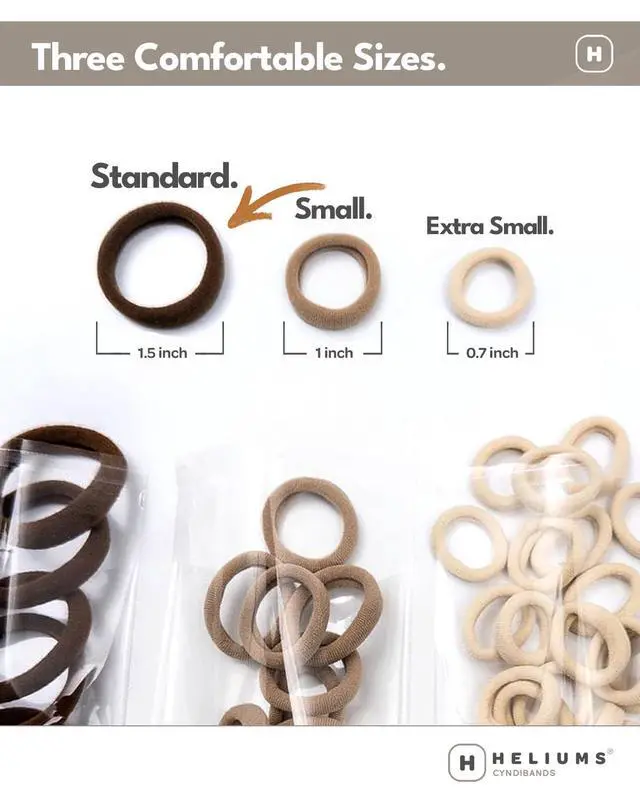 Alt view image 4 of 7 - Heliums Soft Hair Ties - No Damage Seamless Nylon Fabric Bands, Stretchy Ponytail Holders for Thin & Thick Hair - Standard 1.5 Inch, Neutrals, 20 Pack