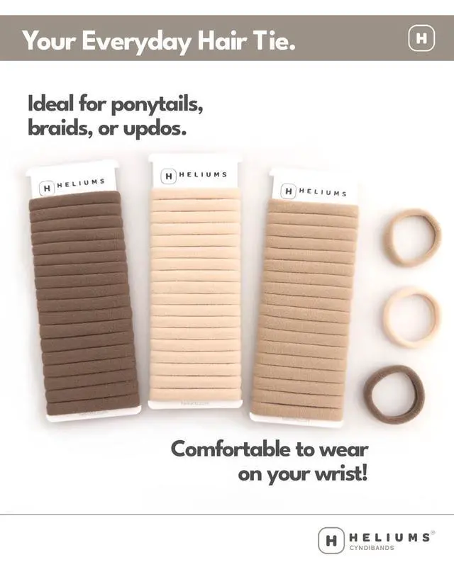 Alt view image 5 of 7 - Heliums Soft Hair Ties - No Damage Seamless Nylon Fabric Bands, Stretchy Ponytail Holders for Thin & Thick Hair - Standard 1.5 Inch, Neutrals, 20 Pack
