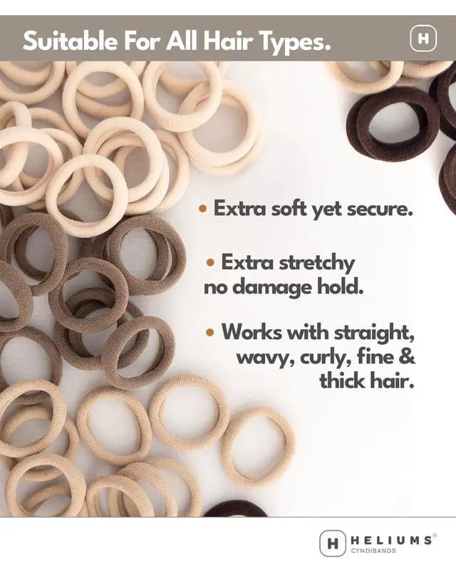 Alt view image 6 of 7 - Heliums Soft Hair Ties - No Damage Seamless Nylon Fabric Bands, Stretchy Ponytail Holders for Thin & Thick Hair - Standard 1.5 Inch, Neutrals, 20 Pack