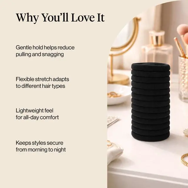 Alt view image 3 of 7 - Elastic Hair Ties No Damage | Stretchable Hair Bands - Black, 12pcs