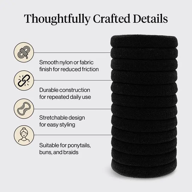 Alt view image 4 of 7 - Elastic Hair Ties No Damage | Stretchable Hair Bands - Black, 12pcs