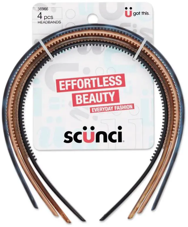 Main image of Scünci Skinny Headbands, No-Damage & Ultra-Flexible, 4 Count