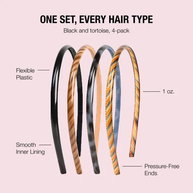 Alt view image 4 of 7 - Scünci Skinny Headbands, No-Damage & Ultra-Flexible, 4 Count