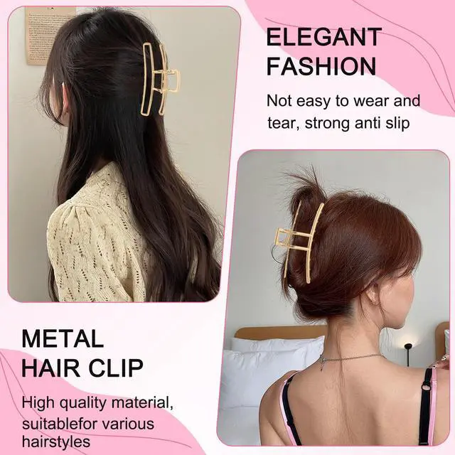 Alt view image 7 of 7 - 6 Pack Gold Metal Hair Clips - 4 Inch Large Jaw Clips for Women, Strong Hold Hair Claws for Thick or Thin Hair, Fashion Hair Accessories for Styling