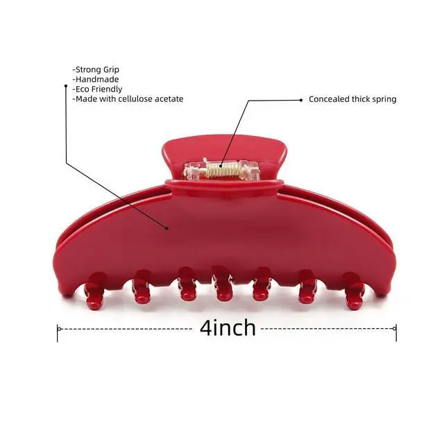 Alt view image 2 of 7 - Durable Acetate Hair Clips - 4-Inch Cherry Red Claw Clips for Fine and Thick Hair (Red)
