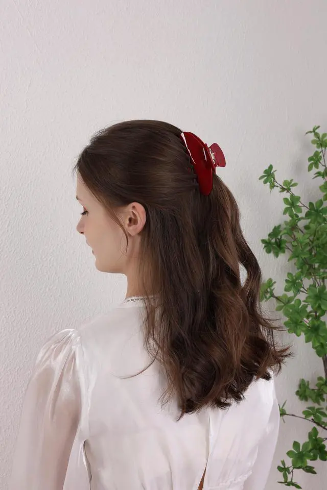 Alt view image 4 of 7 - Durable Acetate Hair Clips - 4-Inch Cherry Red Claw Clips for Fine and Thick Hair (Red)