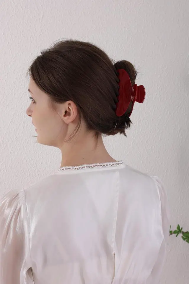 Alt view image 6 of 7 - Durable Acetate Hair Clips - 4-Inch Cherry Red Claw Clips for Fine and Thick Hair (Red)