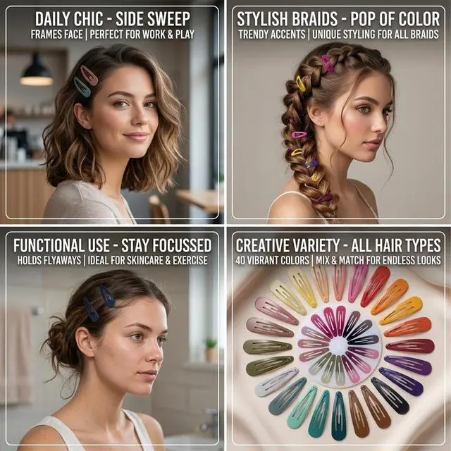 Alt view image 4 of 7 - 120 Pack Colorful Metal Snap Hair Clips, 2 Inch Hair Barrettes for Styling