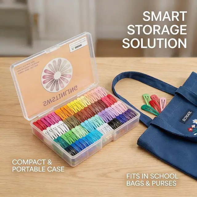 Alt view image 7 of 7 - 120 Pack Colorful Metal Snap Hair Clips, 2 Inch Hair Barrettes for Styling