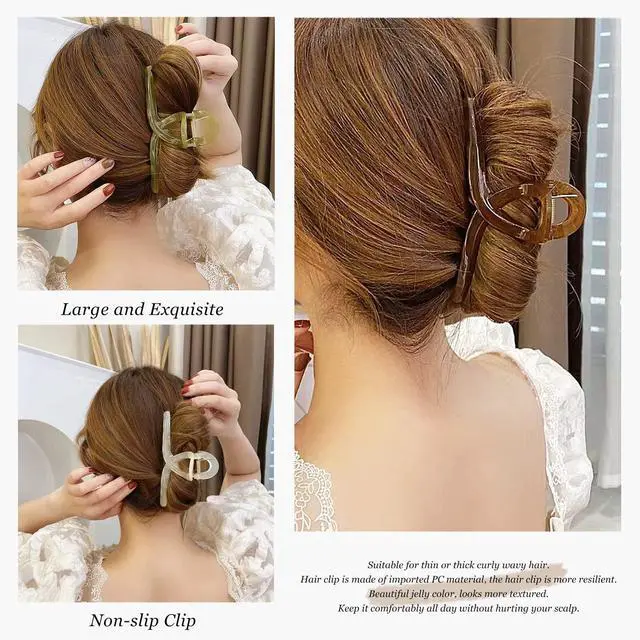 Alt view image 3 of 7 - Big Hair Claw Clips - Butterfly Hair Accessories for Women and Girls with Long, Thick Hair - Large 5.1 Jelly Clips, 4 Pcs, Mother's Day Gifts