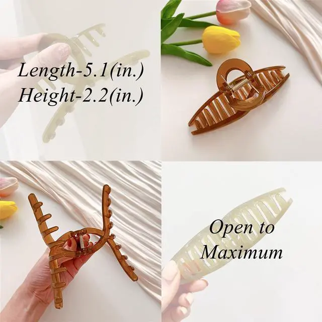 Alt view image 4 of 7 - Big Hair Claw Clips - Butterfly Hair Accessories for Women and Girls with Long, Thick Hair - Large 5.1 Jelly Clips, 4 Pcs, Mother's Day Gifts