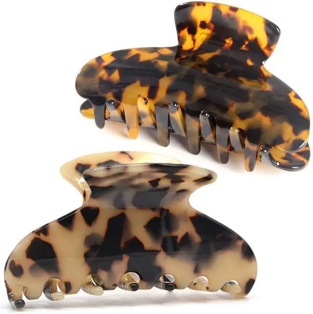 Main image of 2 Pack Big Hair Claw Clips Tortoise Shell Nonslip Large Claw Clip For Women Celluloid Leopard Print Jaw Clips For Thick Hair