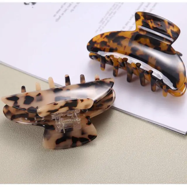 Alt view image 6 of 7 - 2 Pack Big Hair Claw Clips Tortoise Shell Nonslip Large Claw Clip For Women Celluloid Leopard Print Jaw Clips For Thick Hair
