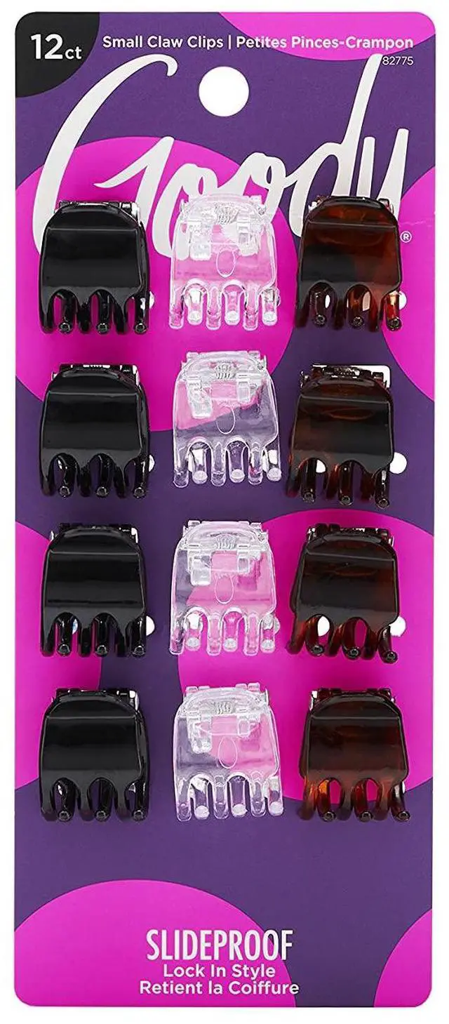 Main image of Small Basic Half-Claw Hair Clips, 12-Count 3-Prong Claw Clips for All Hair Types, Neutral Colors (Black, Tortoise, Clear), SlideProof Grip for All-Day Hold