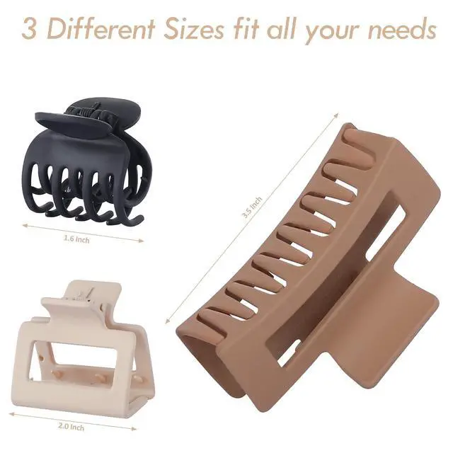 Alt view image 3 of 7 - Medium Claw Hair Clips Set for Women - 3 Styles, 9 pcs Rectangle Clips for Thick Hair, Square Clips for Thin Hair - Brown