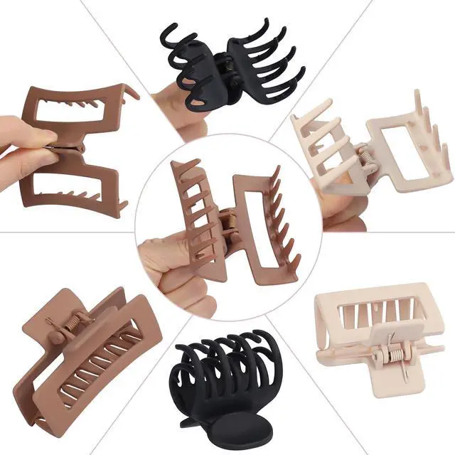 Alt view image 4 of 7 - Medium Claw Hair Clips Set for Women - 3 Styles, 9 pcs Rectangle Clips for Thick Hair, Square Clips for Thin Hair - Brown
