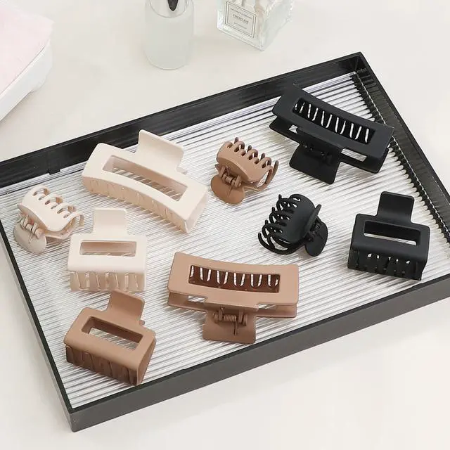 Alt view image 5 of 7 - Medium Claw Hair Clips Set for Women - 3 Styles, 9 pcs Rectangle Clips for Thick Hair, Square Clips for Thin Hair - Brown