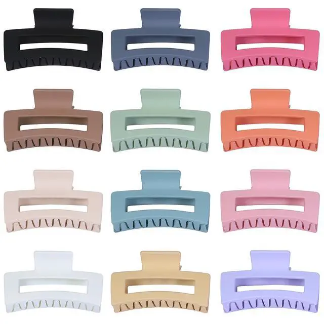 Alt view image 2 of 7 - 12 Pcs Medium Hair Clips, 3.5 Inch, Colorful - Hair Clips for Thick and Thin Hair, Square Claw Clips, Jaw Clips, Bulk Hair Accessories for Women and Girls