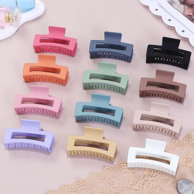 Alt view image 4 of 7 - 12 Pcs Medium Hair Clips, 3.5 Inch, Colorful - Hair Clips for Thick and Thin Hair, Square Claw Clips, Jaw Clips, Bulk Hair Accessories for Women and Girls