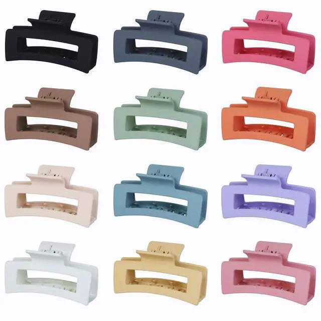 Alt view image 6 of 7 - 12 Pcs Medium Hair Clips, 3.5 Inch, Colorful - Hair Clips for Thick and Thin Hair, Square Claw Clips, Jaw Clips, Bulk Hair Accessories for Women and Girls