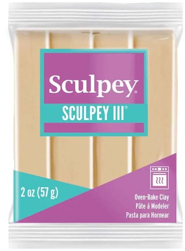 Main image of Polyform Sculpey III Polymer Oven-Bake Clay, Tan, Non Toxic, 2 oz. bar, Great for modeling, sculpting, holiday, DIY, mixed media and school projects.Great for kids & beginners!