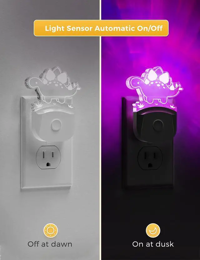 Alt view image 4 of 7 - Dinosaur Night Light for Kids, Nightlight Plug in, Dusk-to-Dawn | Stegosaurus LED Night Lights Plug into Wall, RGB+Soft White 3000K, 3 Lighting Modes, Ideal for Nursery, Room Decor, 1 Pack