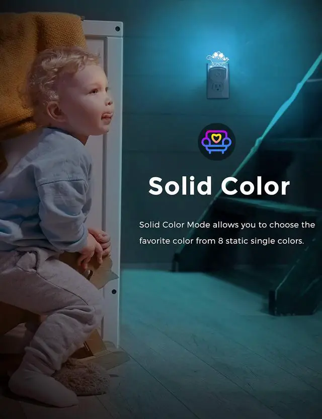 Alt view image 7 of 7 - Dinosaur Night Light for Kids, Nightlight Plug in, Dusk-to-Dawn | Stegosaurus LED Night Lights Plug into Wall, RGB+Soft White 3000K, 3 Lighting Modes, Ideal for Nursery, Room Decor, 1 Pack