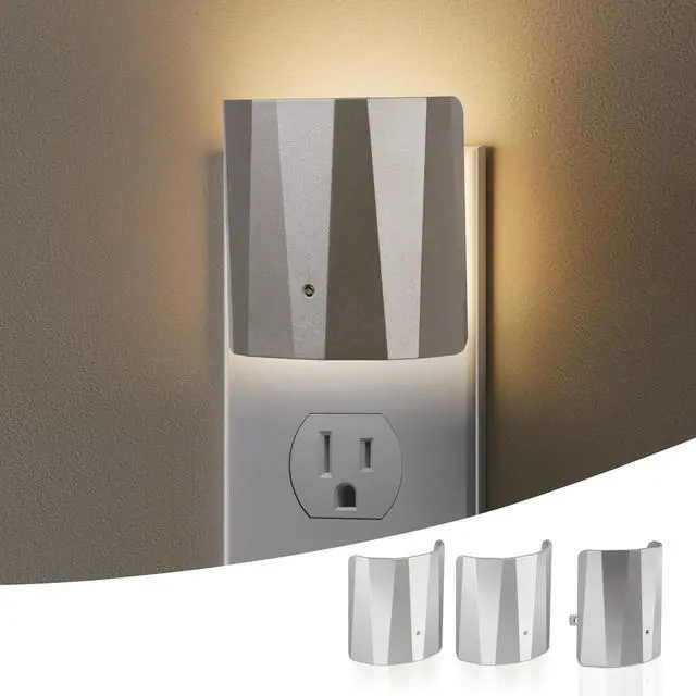 Main image of Plug in Night Lights for wall, Dawn to Dusk 3 Pack (Silver) | Indoor Nightlights with Warm White for Stairs, Hallway, Living Room, Kitchen, Entrance, Bathroom, Office