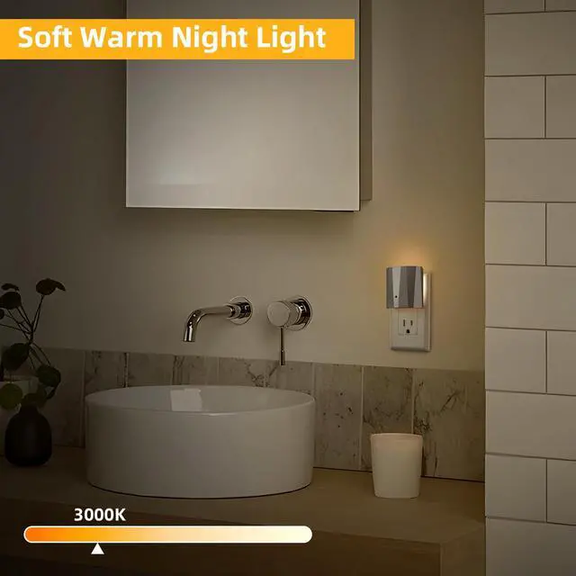 Alt view image 3 of 7 - Plug in Night Lights for wall, Dawn to Dusk 3 Pack (Silver) | Indoor Nightlights with Warm White for Stairs, Hallway, Living Room, Kitchen, Entrance, Bathroom, Office