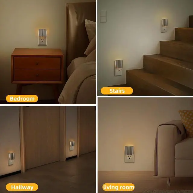 Alt view image 7 of 7 - Plug in Night Lights for wall, Dawn to Dusk 3 Pack (Silver) | Indoor Nightlights with Warm White for Stairs, Hallway, Living Room, Kitchen, Entrance, Bathroom, Office