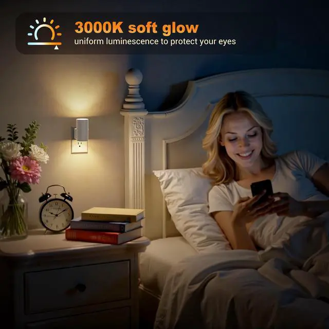 Alt view image 4 of 6 - Night Lights Plug into Wall, Dimmable Gray Night Lights, Warm | Dusk to Dawn Light Sensor, Soft White 3000K, 0-100LM Adjustable Brightness Nightlight for Hallway Bathroom, 2 Pack