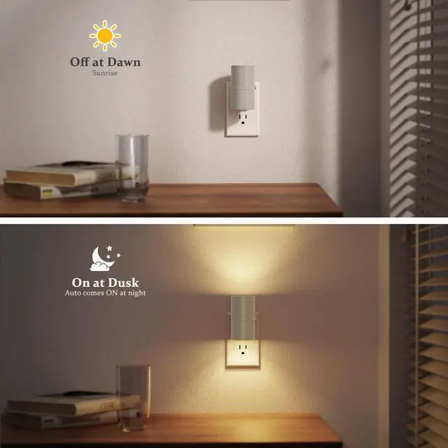 Alt view image 3 of 6 - Night Lights Plug into Wall, Dimmable Gray Night Lights, Warm | Dusk to Dawn Light Sensor, Soft White 3000K, 0-100LM Adjustable Brightness Nightlight for Hallway Bathroom, 2 Pack