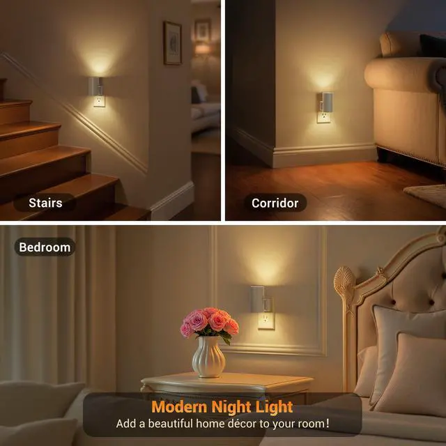 Alt view image 5 of 6 - Night Lights Plug into Wall, Dimmable Gray Night Lights, Warm | Dusk to Dawn Light Sensor, Soft White 3000K, 0-100LM Adjustable Brightness Nightlight for Hallway Bathroom, 2 Pack