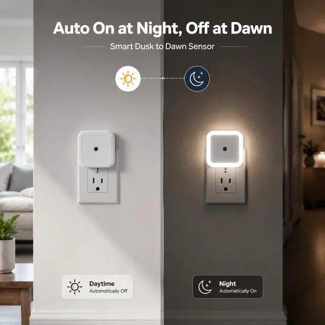 Alt view image 3 of 7 - 4 Pack Plug-in Night Light, Warm Auto Dusk-to-Dawn Sensor Lamp | Energy Efficient LED, ABS Material, Small Nightstand Lamp, for Bedroom Bathroom Kitchen Hallway Stairs, EU Plug