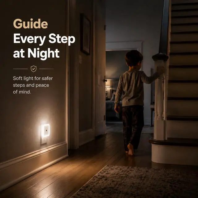 Alt view image 6 of 7 - 4 Pack Plug-in Night Light, Warm Auto Dusk-to-Dawn Sensor Lamp | Energy Efficient LED, ABS Material, Small Nightstand Lamp, for Bedroom Bathroom Kitchen Hallway Stairs, EU Plug
